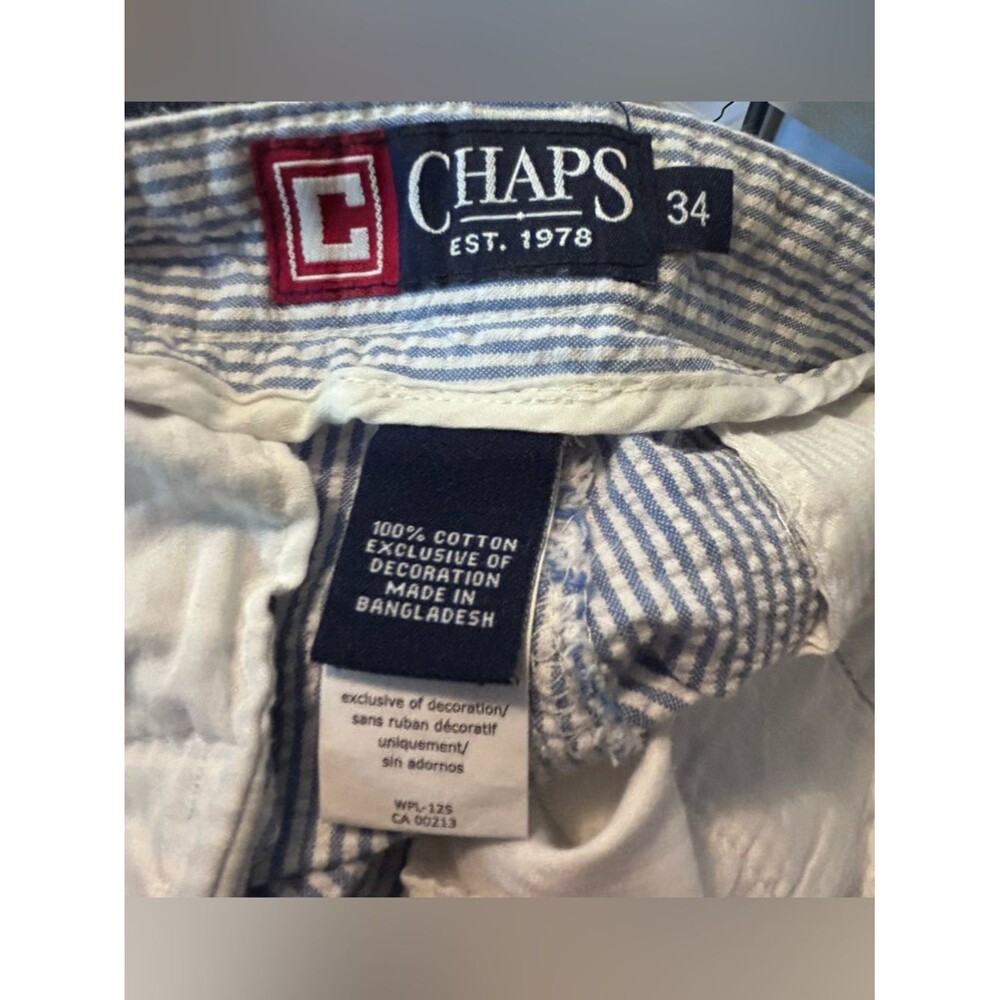 CHAPS Men's Seersucker Shorts Blue White‎ Striped Casual Summer Wear Size 34 - Picture 4 of 4